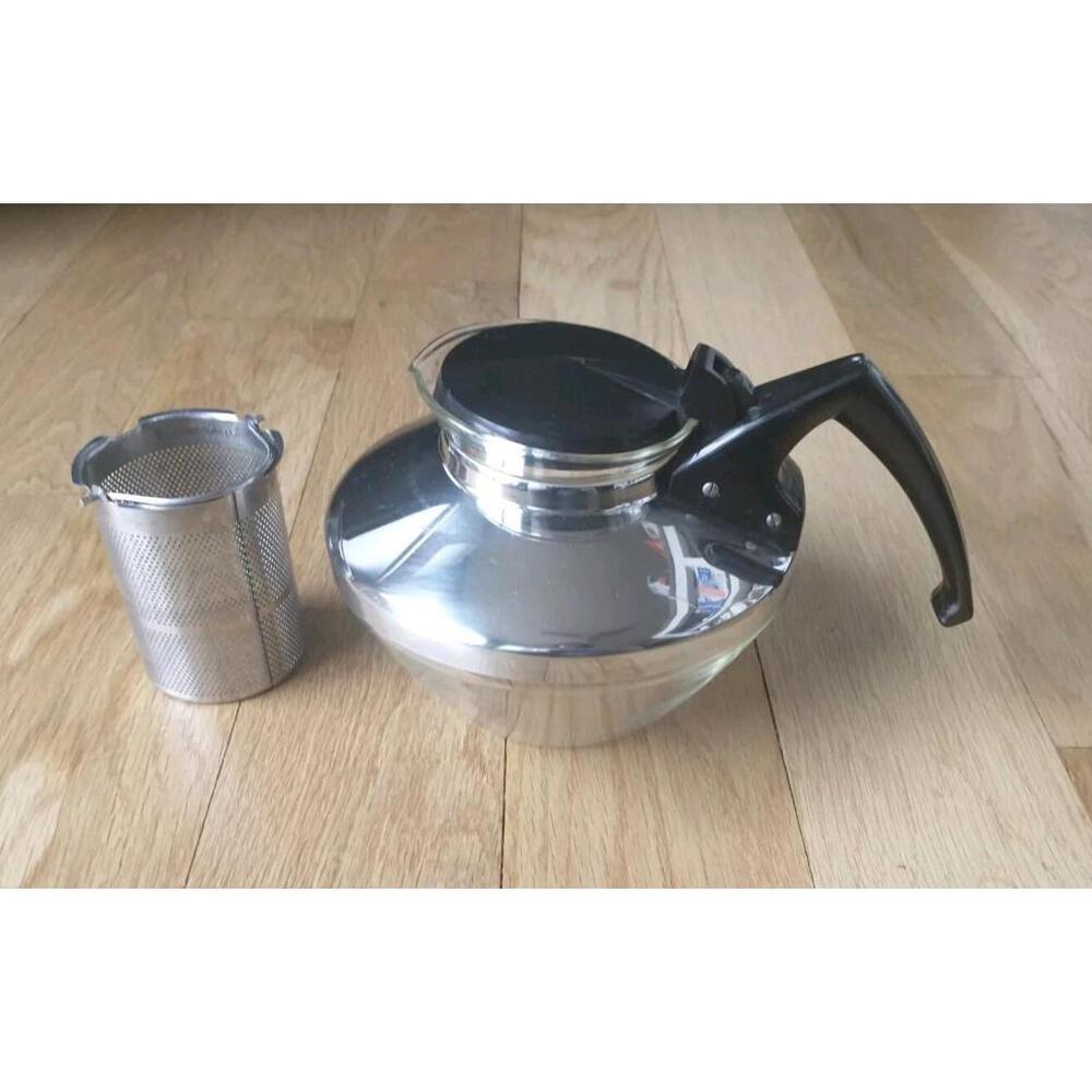 Vintage Ekco Teapot Teakoe Chrome Glass Tea Kettle MCM Modernist Design